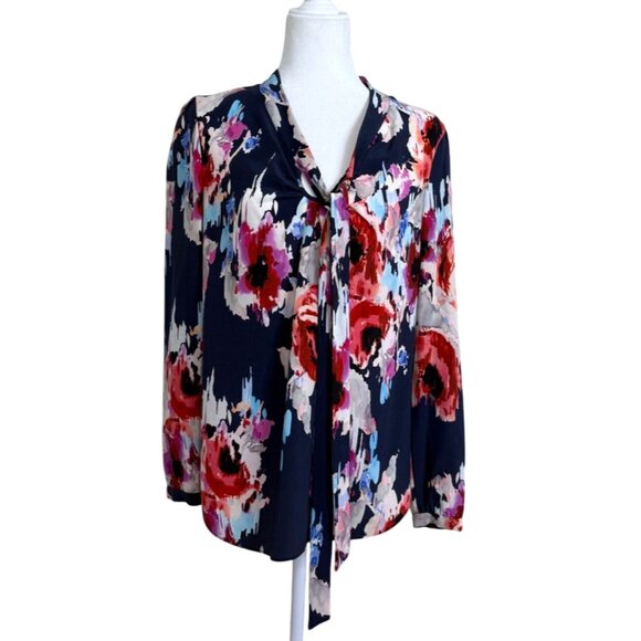 kate spade Tops - Kate Spade Womens Silk Top Watercolor Floral Tie-Neck Blouse Chic Size M